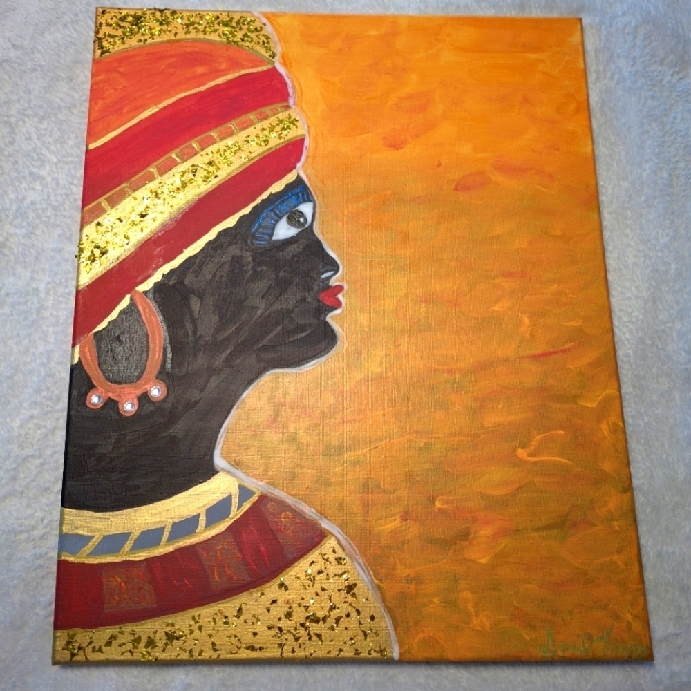 Elegant Gold and Red Abstract Art Canvas